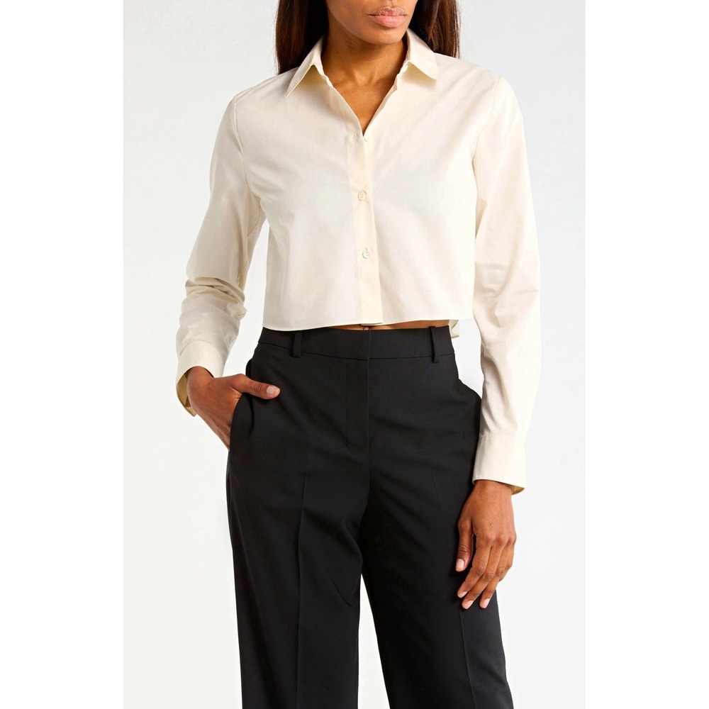 Theory NWT Womens Crop Poplin Button-Up Shirt XL Eggshell MSRP $325
